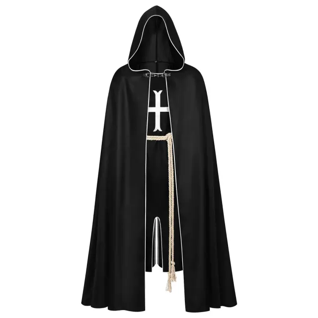Men's Medieval Templar Cross Cloak Cosplay Stage Costume detail 2