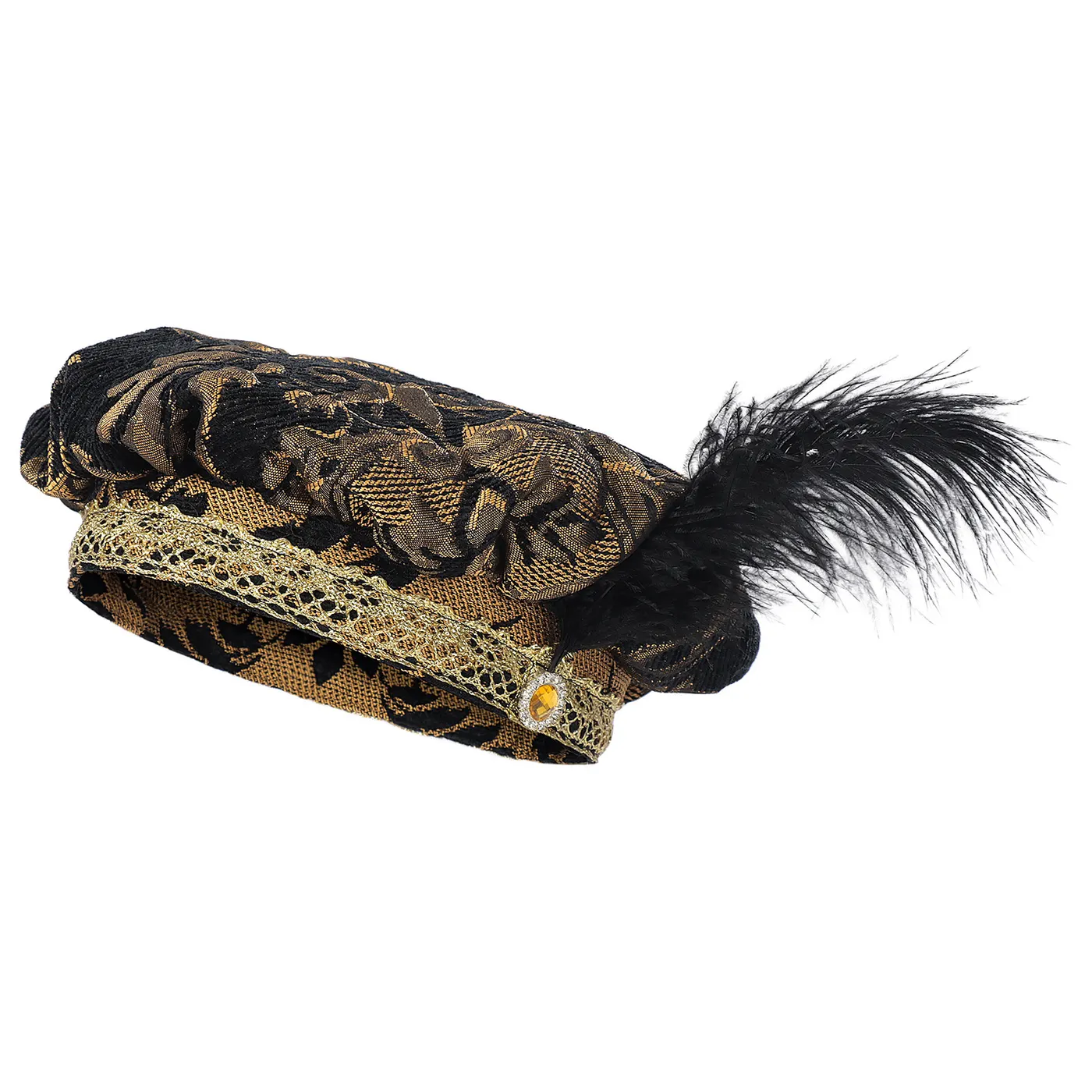 Men's Medieval Tudor Feather Hat Renaissance Cosplay Headwear detail 1