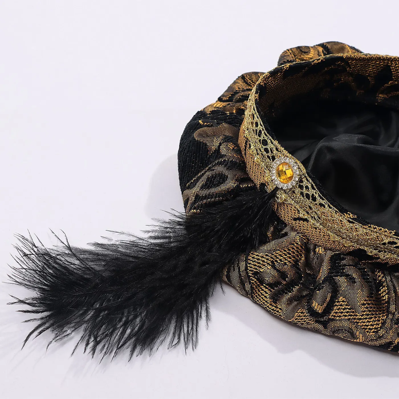 Men's Medieval Tudor Feather Hat Renaissance Cosplay Headwear detail 4