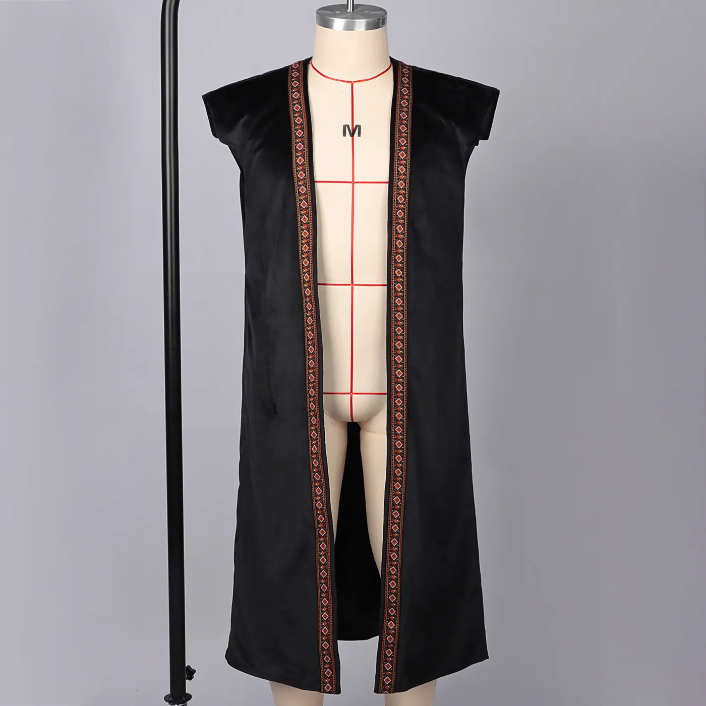 Men's Pirate Embroidered Long Vest Medieval Cosplay Costume detail 1