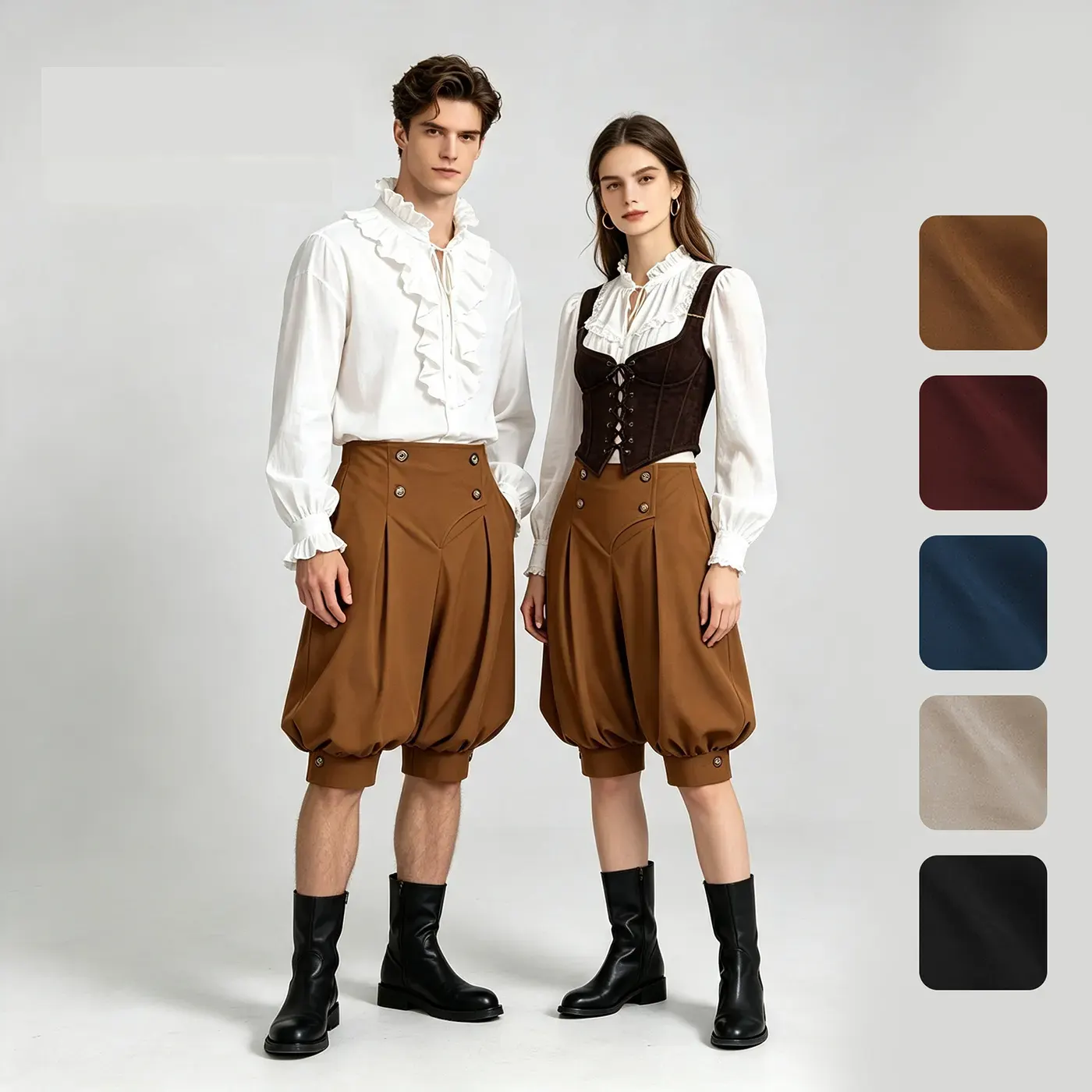 Men's high-waist pirate lantern pants with a double-breasted front, designed for Halloween and cosplay costumes.