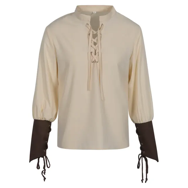 Men's Pirate Shirt and Vest Renaissance Halloween Costume Set detail 7