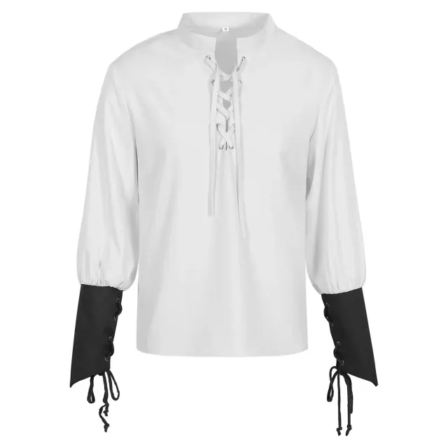 Men's Pirate Shirt and Vest Renaissance Halloween Costume Set detail 13