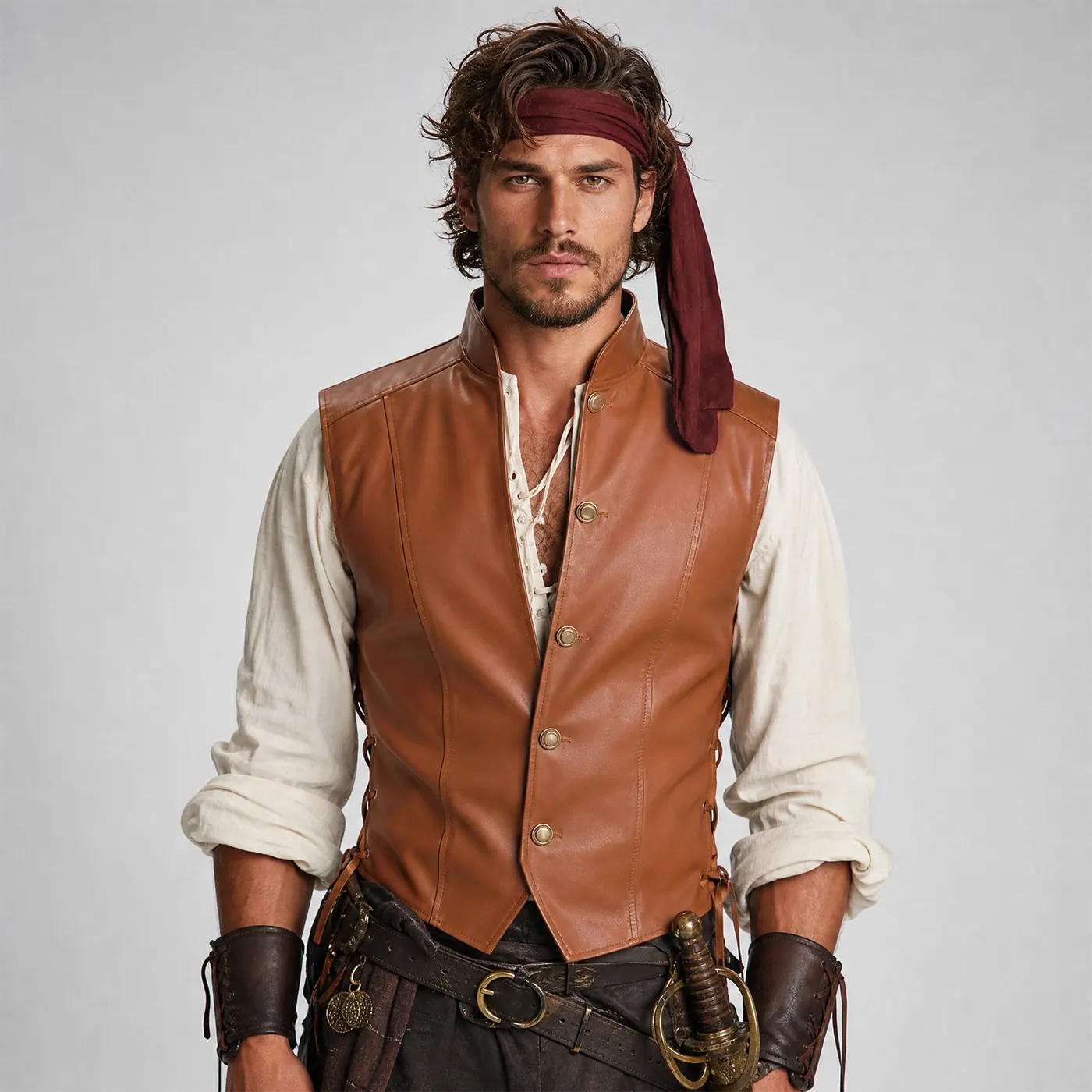 Men's Pirate Vest Set Renaissance Halloween Cosplay Costume detail 9
