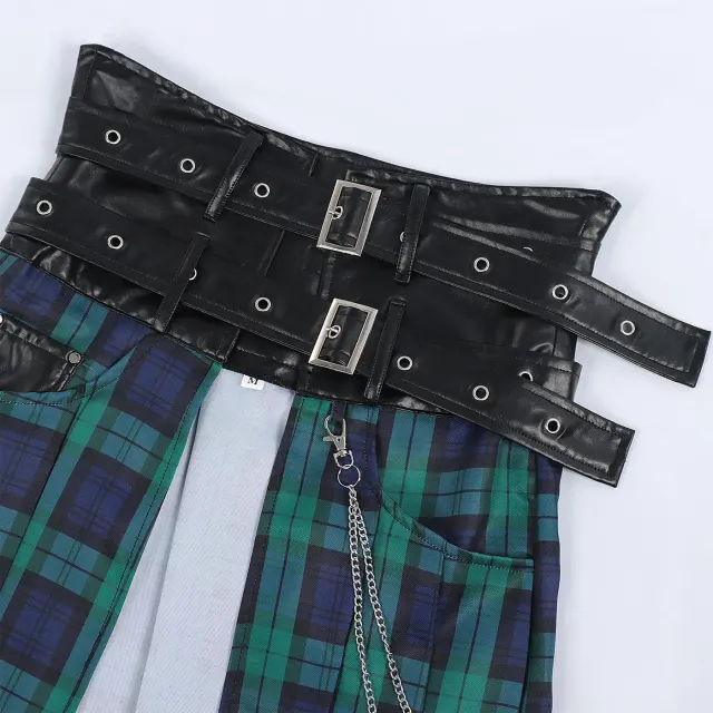 Men's Pleated Gothic Plaid Skirt for Cosplay and Stage detail 4