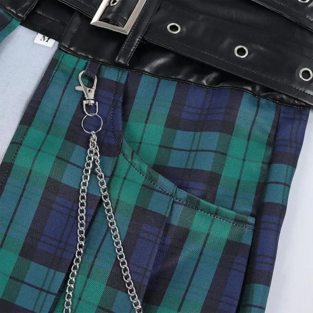 Men's Pleated Gothic Plaid Skirt for Cosplay and Stage detail 5