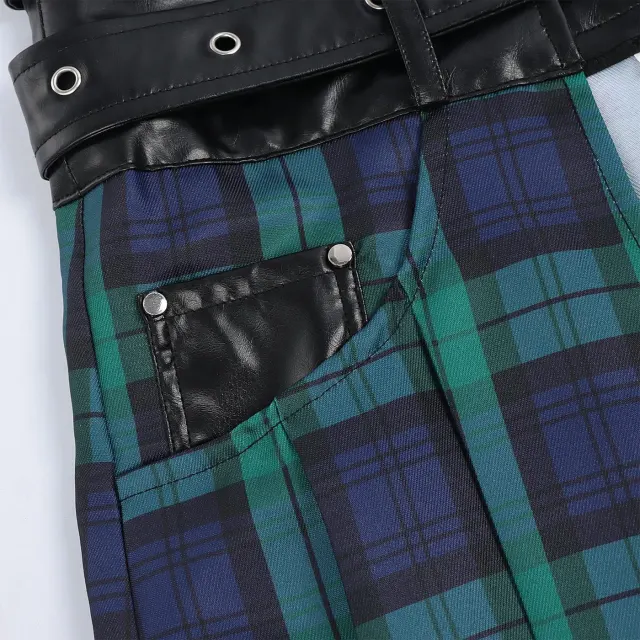 Men's Pleated Gothic Plaid Skirt for Cosplay and Stage detail 6