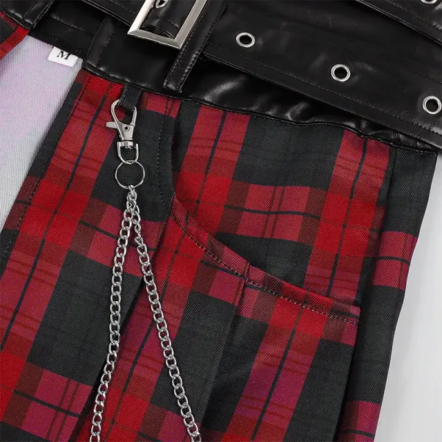 Men's Pleated Gothic Plaid Skirt for Cosplay and Stage detail 16