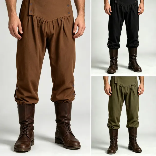 Men's Renaissance pirate cosplay set featuring a long-sleeve pullover shirt and long pants.
