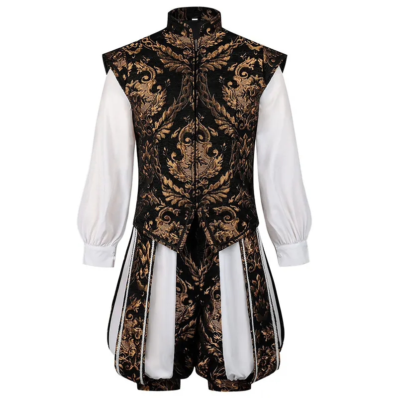 Men's Medieval Renaissance Double-Layer Vest and Pumpkin Shorts Set detail 2