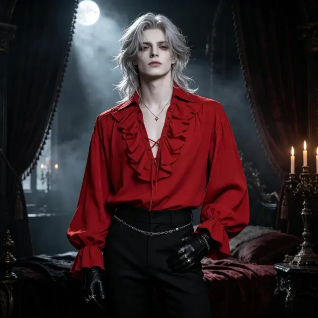 Men's Renaissance Ruffled Collar Vampire Cosplay Shirt detail 2