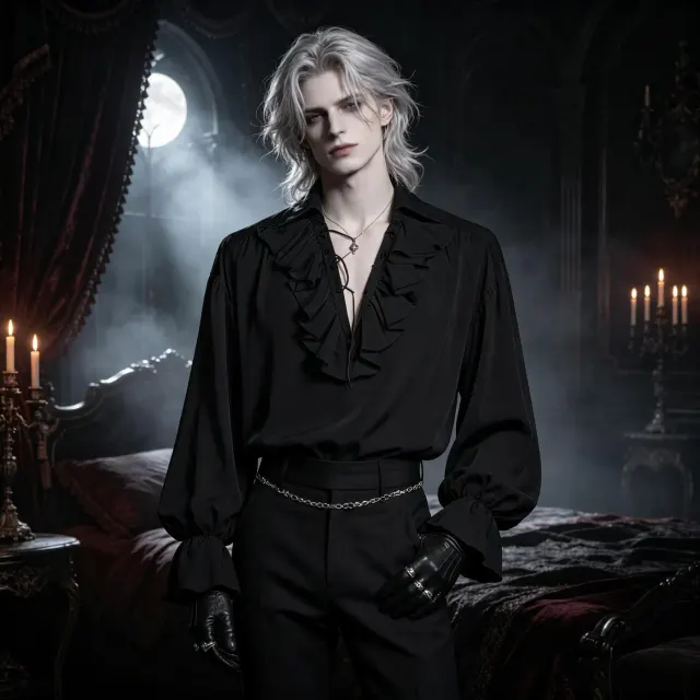 Men's Renaissance Ruffled Collar Vampire Cosplay Shirt detail 3