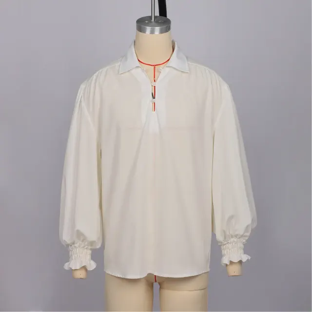 Men's Renaissance Ruffled V-Neck Long-Sleeve Cosplay Shirt detail 1