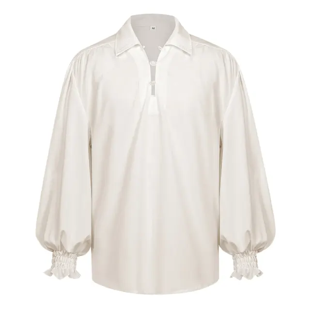 Men's Renaissance Ruffled V-Neck Long-Sleeve Cosplay Shirt detail 2