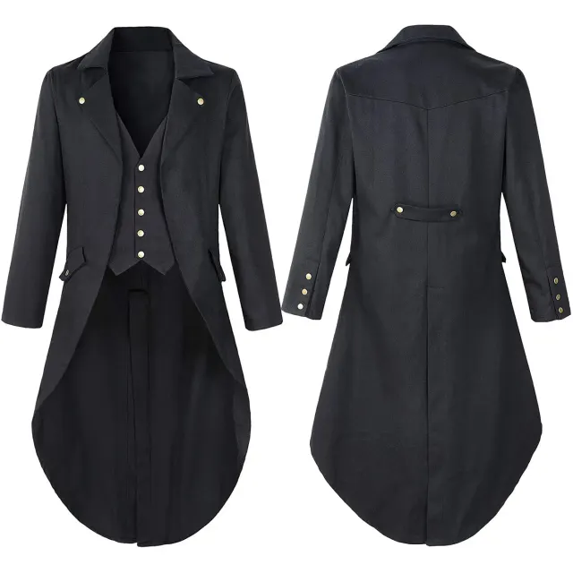 Men's Steampunk Gothic Victorian Long Tailcoat Cosplay Costume detail 1