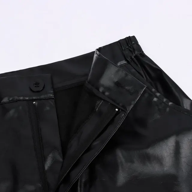 Men's Steampunk Rock Retro Black Leather Pants detail 4