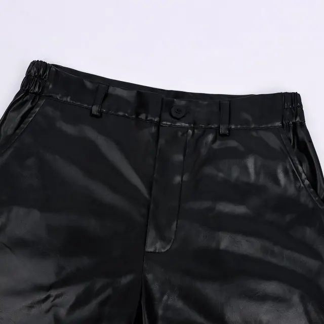 Men's Steampunk Rock Retro Black Leather Pants detail 5