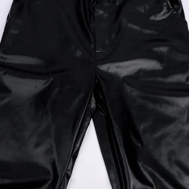Men's Steampunk Rock Retro Black Leather Pants detail 6