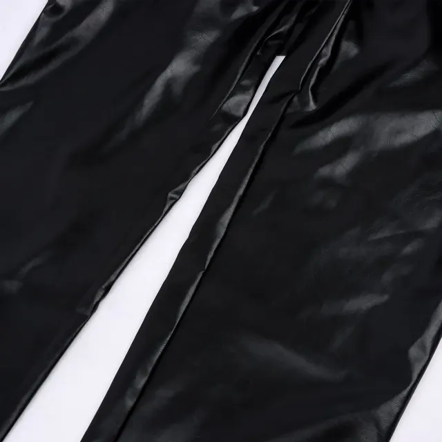 Men's Steampunk Rock Retro Black Leather Pants detail 7