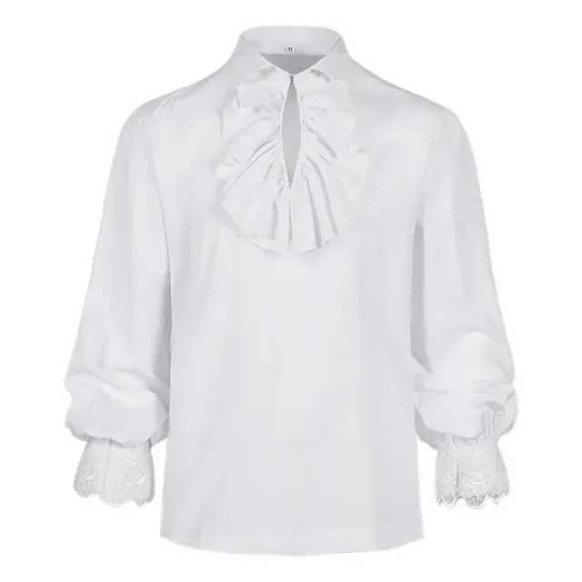 Men's Steampunk Ruffled Long Sleeve Medieval Halloween Shirt detail 2