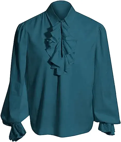 Men's Steampunk Ruffled Long Sleeve Medieval Halloween Shirt detail 3
