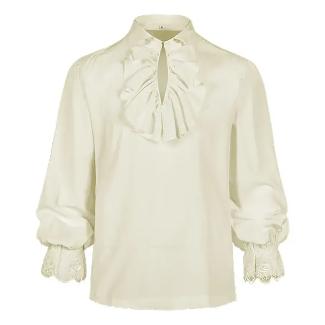 Men's Steampunk Ruffled Long Sleeve Medieval Halloween Shirt detail 4