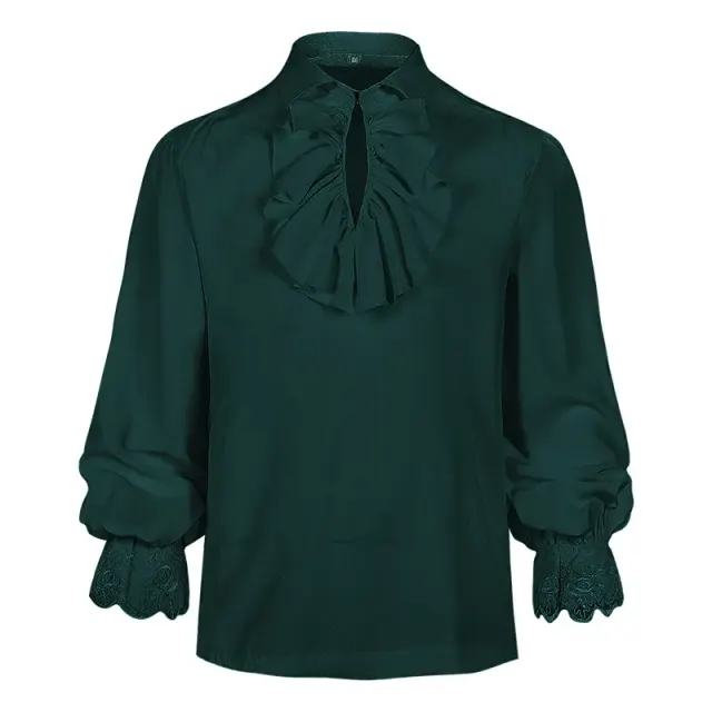 Men's Steampunk Ruffled Long Sleeve Medieval Halloween Shirt detail 5