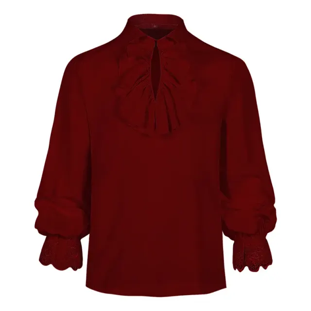 Men's Steampunk Ruffled Long Sleeve Medieval Halloween Shirt detail 6