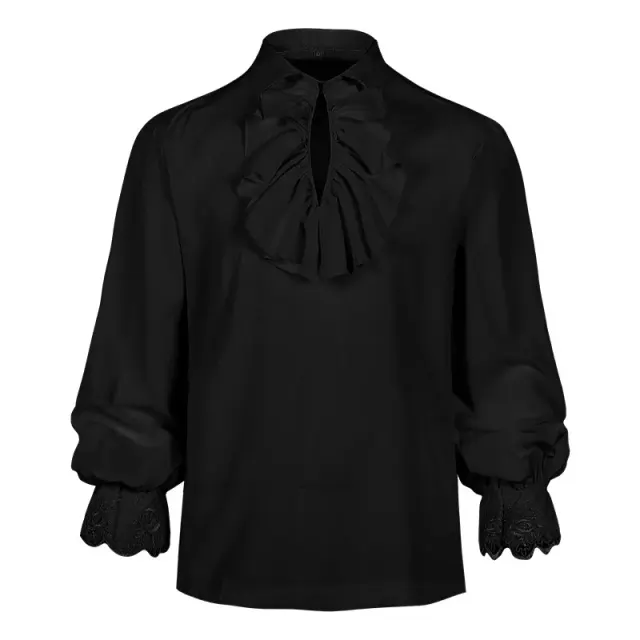 Men's Steampunk Ruffled Long Sleeve Medieval Halloween Shirt detail 7