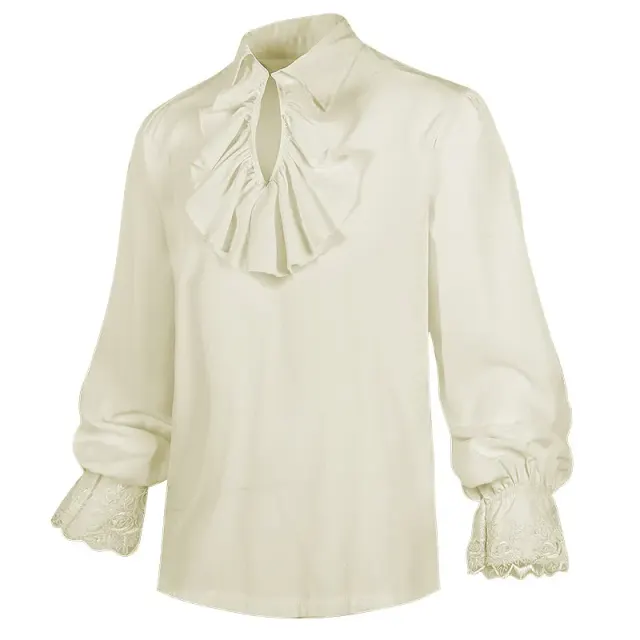Men's Steampunk Ruffled Long Sleeve Medieval Halloween Shirt detail 9