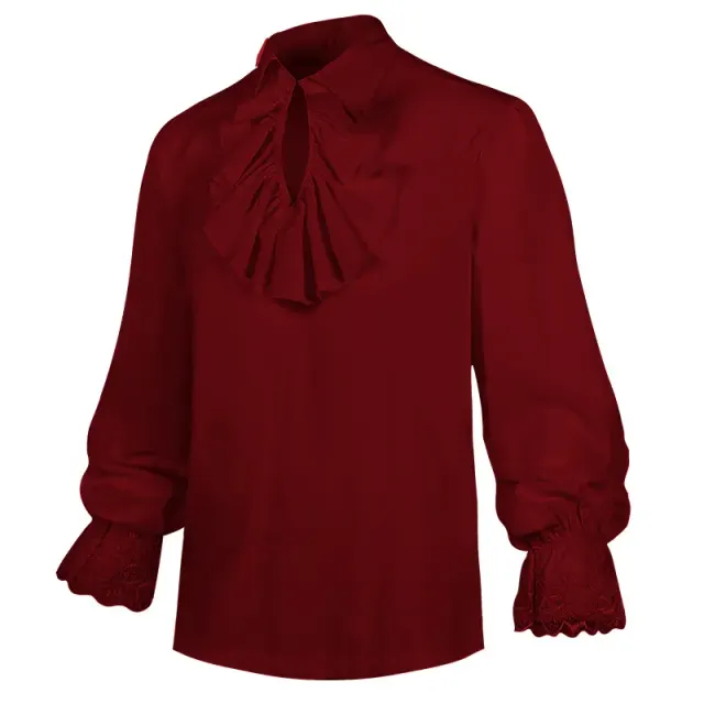 Men's Steampunk Ruffled Long Sleeve Medieval Halloween Shirt detail 11