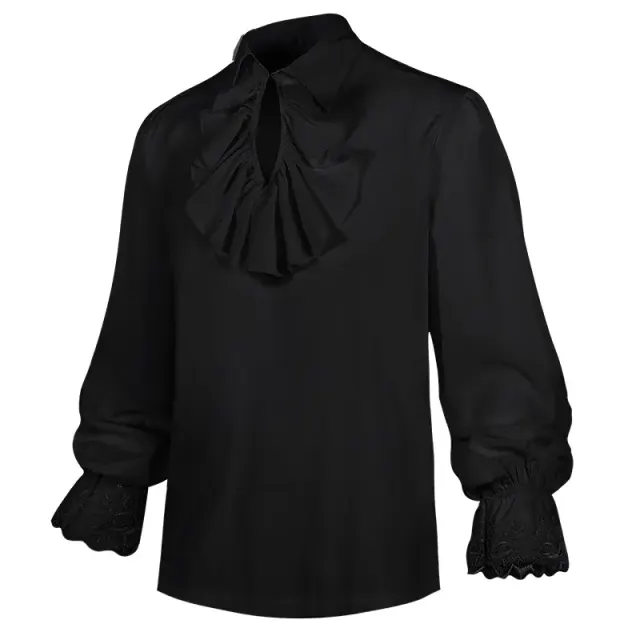 Men's Steampunk Ruffled Long Sleeve Medieval Halloween Shirt detail 12