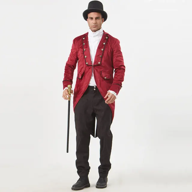 Men's steampunk velvet tailcoat jacket with a Gothic Victorian-inspired silhouette.