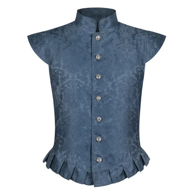 Men's Medieval Tudor Jacquard Ruffled Vest for Halloween Cosplay detail 2