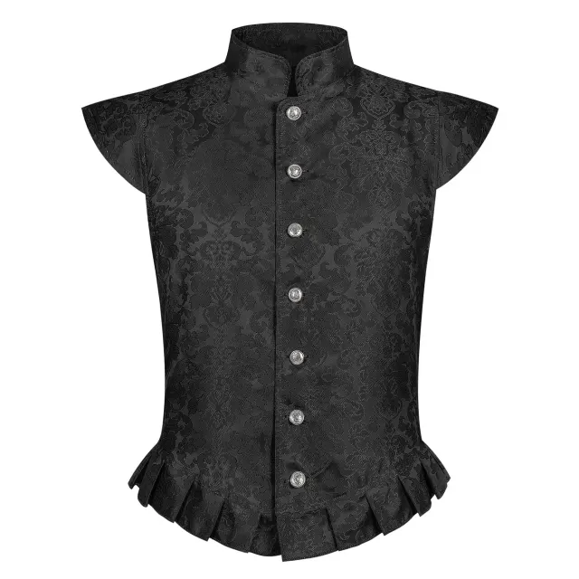 Men's Medieval Tudor Jacquard Ruffled Vest for Halloween Cosplay detail 9