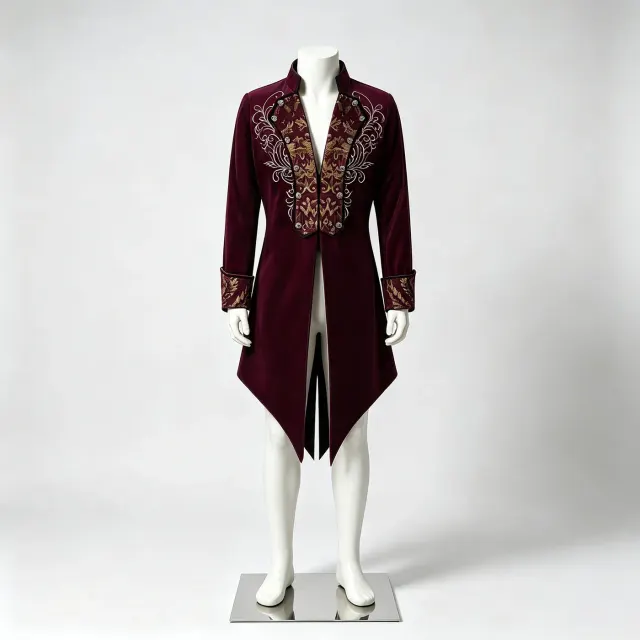 Men's Victorian Steampunk Embroidered Tailcoat Cosplay Costume detail 1
