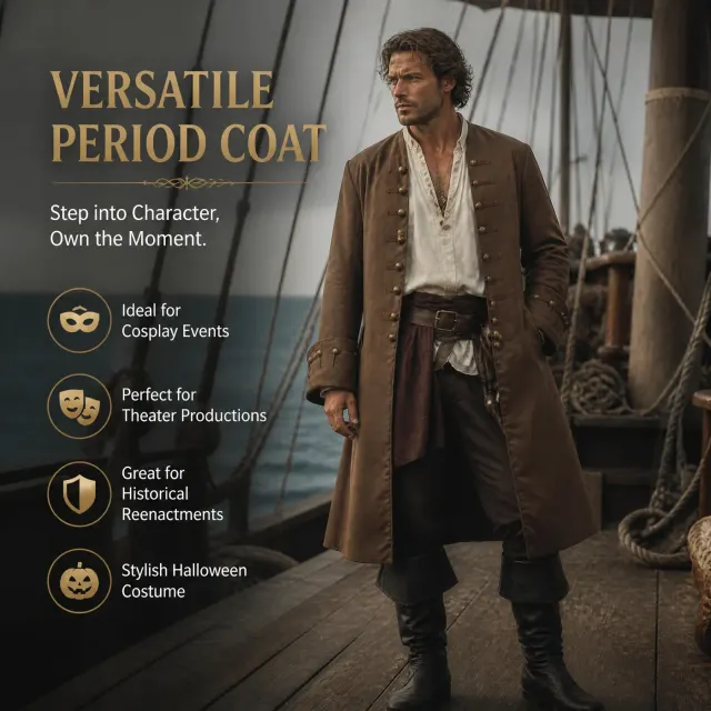 Men's Vintage Pirate Vampire Coat for Halloween Cosplay detail 2