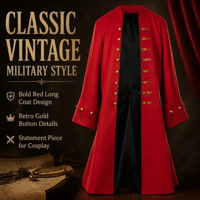 Men's Vintage Pirate Vampire Coat for Halloween Cosplay detail 11