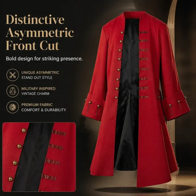 Men's Vintage Pirate Vampire Coat for Halloween Cosplay detail 12