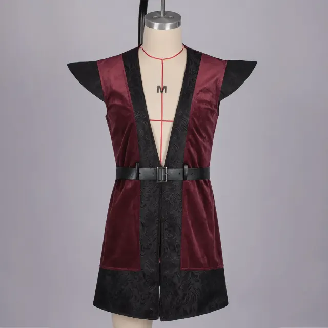 Men's Wine Red Ruffled Medieval Court Vest detail 1