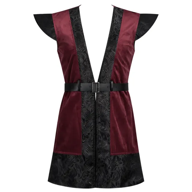 Men's Wine Red Ruffled Medieval Court Vest detail 2