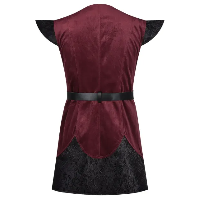 Men's Wine Red Ruffled Medieval Court Vest detail 3
