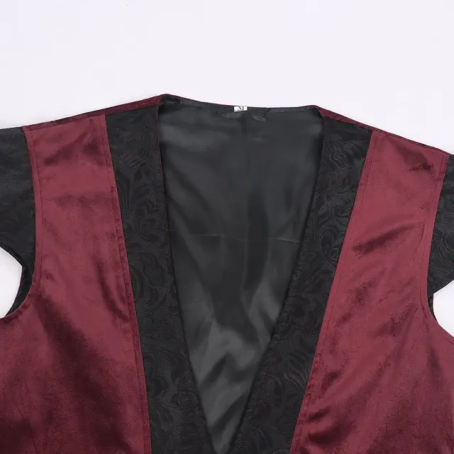 Men's Wine Red Ruffled Medieval Court Vest detail 4