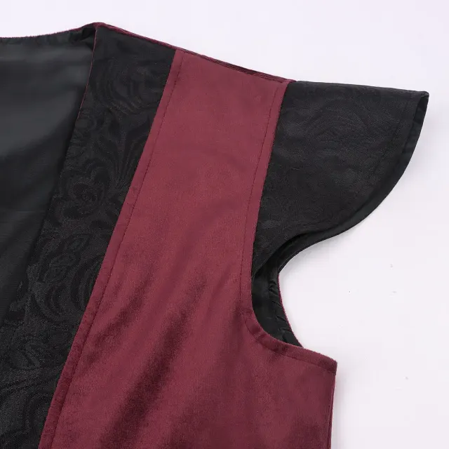 Men's Wine Red Ruffled Medieval Court Vest detail 5