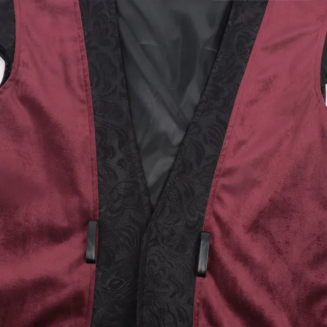 Men's Wine Red Ruffled Medieval Court Vest detail 6