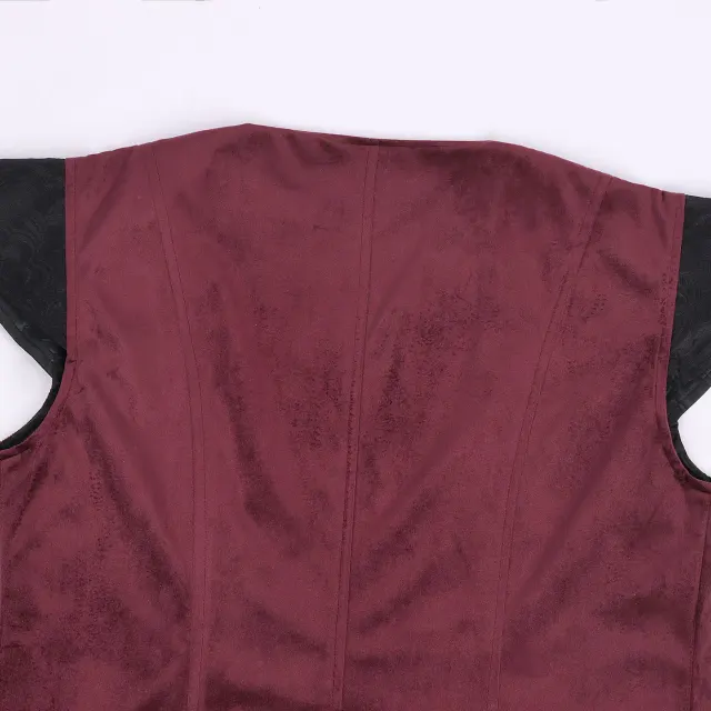 Men's Wine Red Ruffled Medieval Court Vest detail 8
