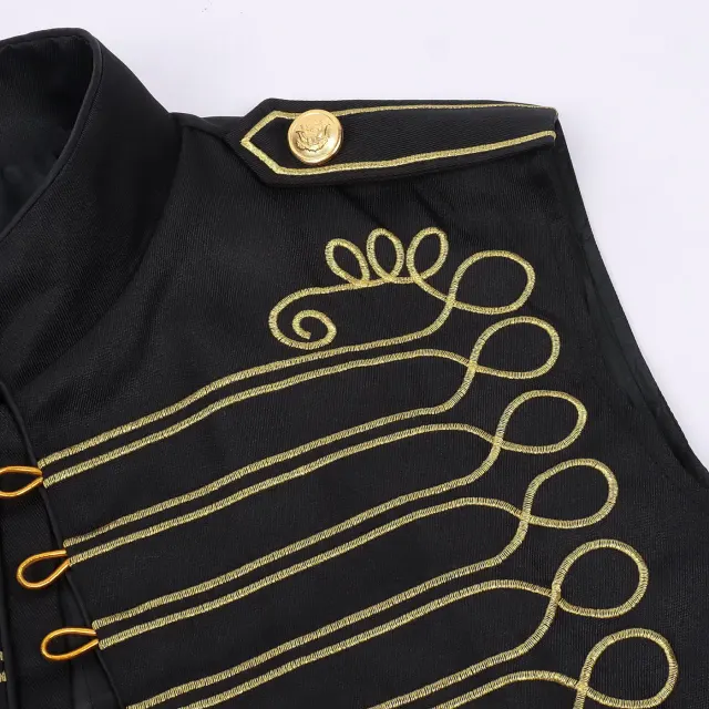 Military-Style Embroidered Stand-Collar Cosplay Vest for Halloween detail 7