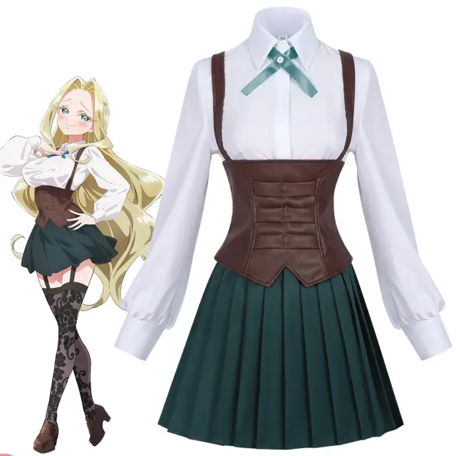 Anime-inspired cosplay uniform set with a women's shirt and black tights shown in the Mimimi Utsukushisugi costume style.