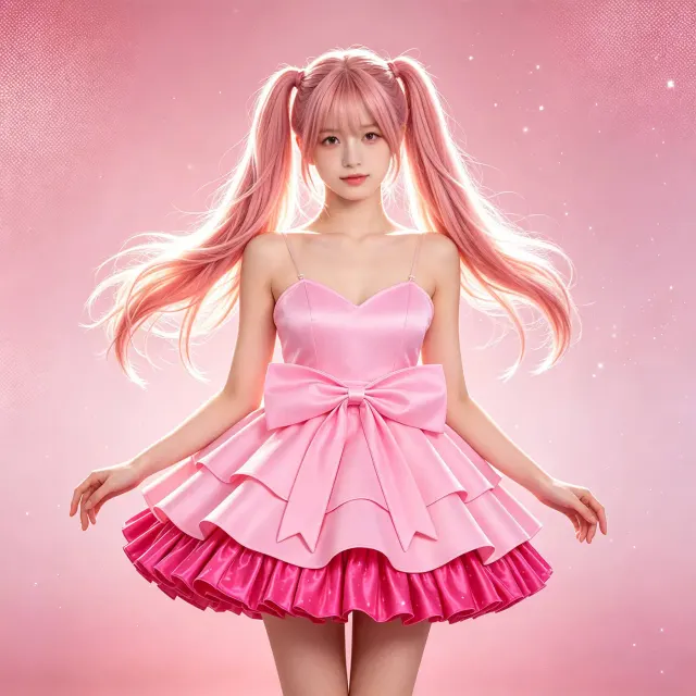 Pink strapless Mizi cosplay tutu dress with a puff mini skirt, styled for Alien Stage cosplay.