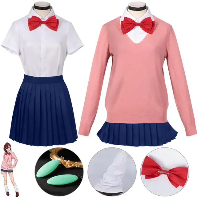 Momo Ayase cosplay outfit in a school uniform style, shown with the Momo Ayase wig option.